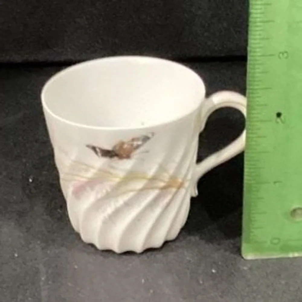 Haviland Limoges Meadow Visitors Demitasse Cup, Vtg Butterflies & Grasses Design